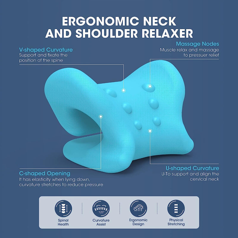 Neck and Shoulder Relaxer with Magnetic Therapy Pillowcase, Neck Stretcher Chiropractic Pillows for Pain Relief, Cervical Traction Device for Relieve TMJ Headache Muscle Tension Spine Alignment Navy Blue