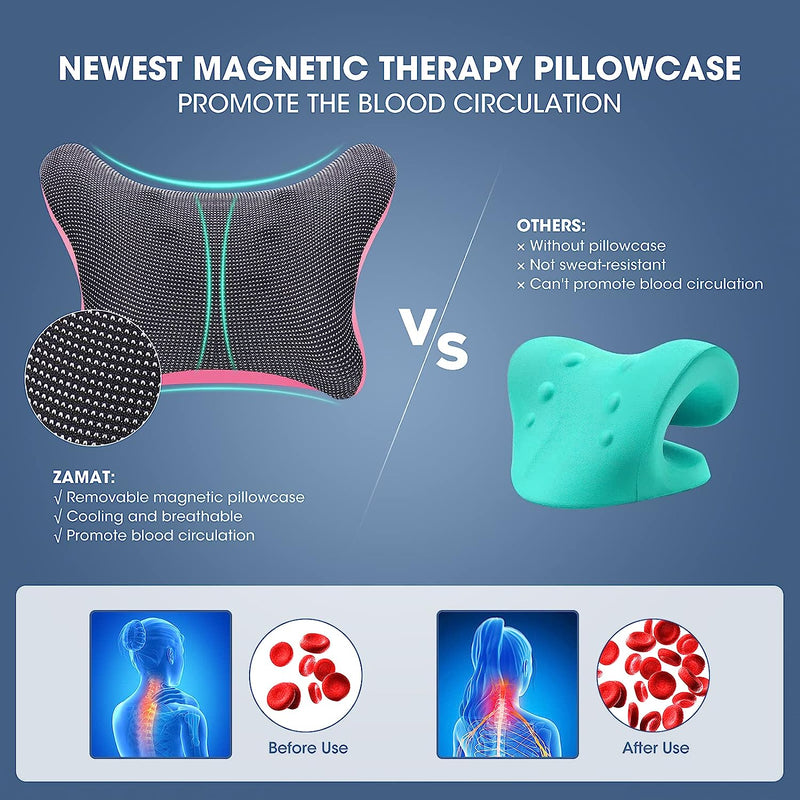 Neck and Shoulder Relaxer with Magnetic Therapy Pillowcase, Neck Stretcher Chiropractic Pillows for Pain Relief, Cervical Traction Device for Relieve TMJ Headache Muscle Tension Spine Alignment Pink