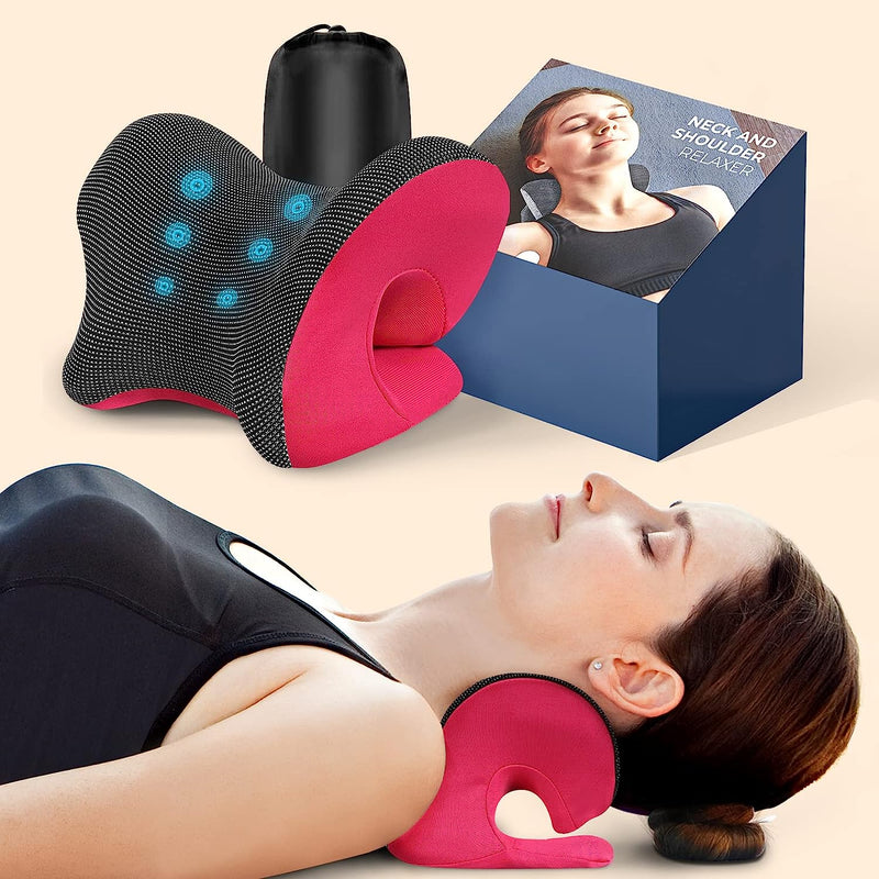 Neck and Shoulder Relaxer with Magnetic Therapy Pillowcase, Neck Stretcher Chiropractic Pillows for Pain Relief, Cervical Traction Device for Relieve TMJ Headache Muscle Tension Spine Alignment Rose