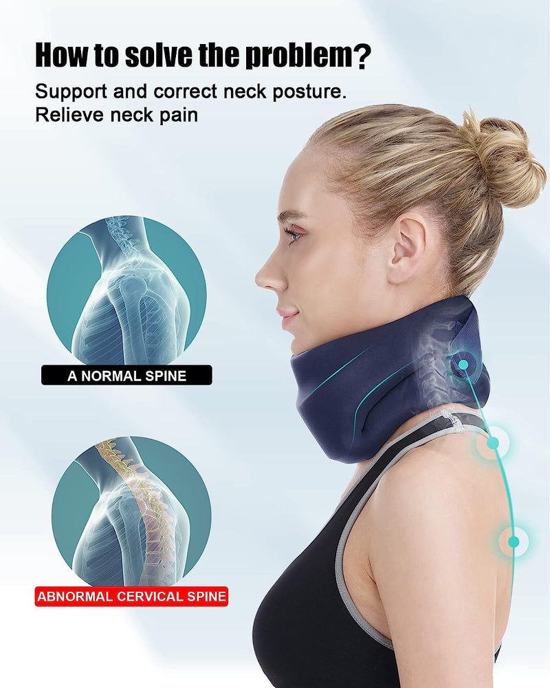 Neck Brace Cervical Collar for Sleeping - Relief Neck Pain and Neck Support Soft Foam Wraps Keep Vertebrae Stable and Aligned for Relief of Cervical Spine Pressure for Women & Men Blue