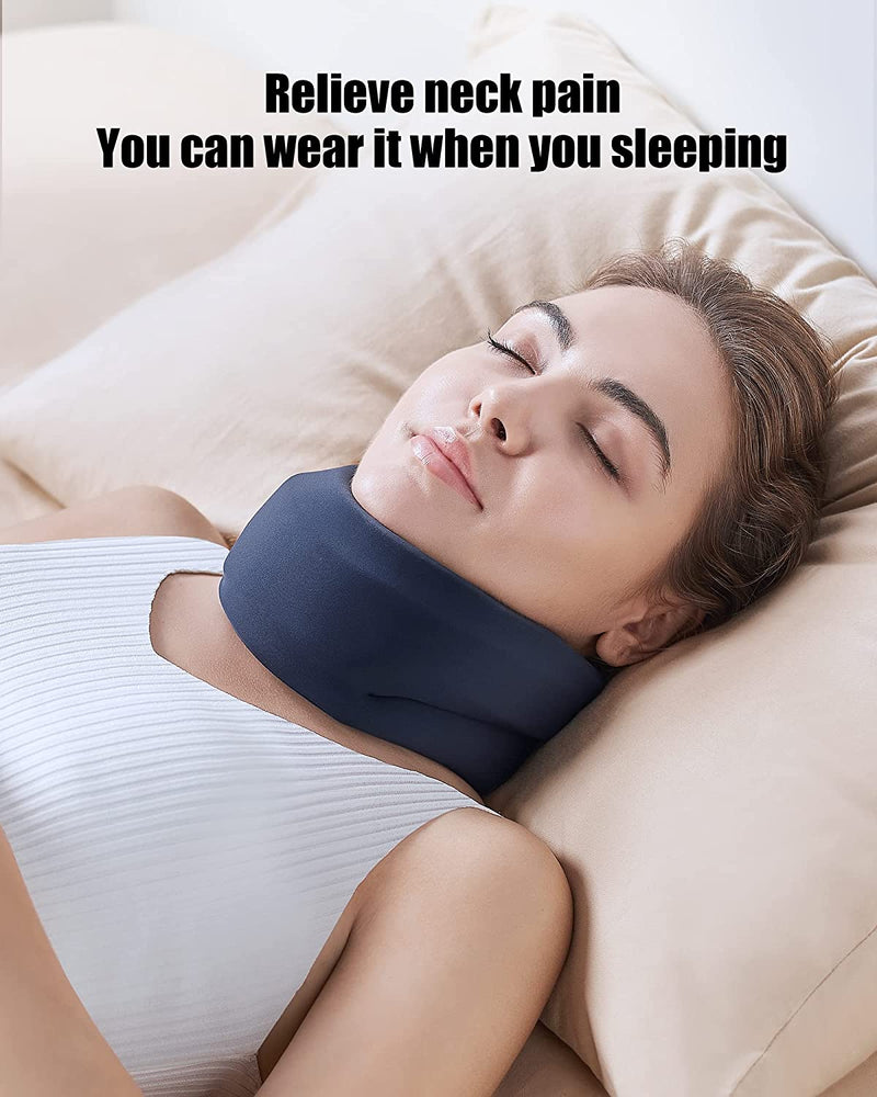 Neck Brace Cervical Collar for Sleeping - Relief Neck Pain and Neck Support Soft Foam Wraps Keep Vertebrae Stable and Aligned for Relief of Cervical Spine Pressure for Women & Men Blue