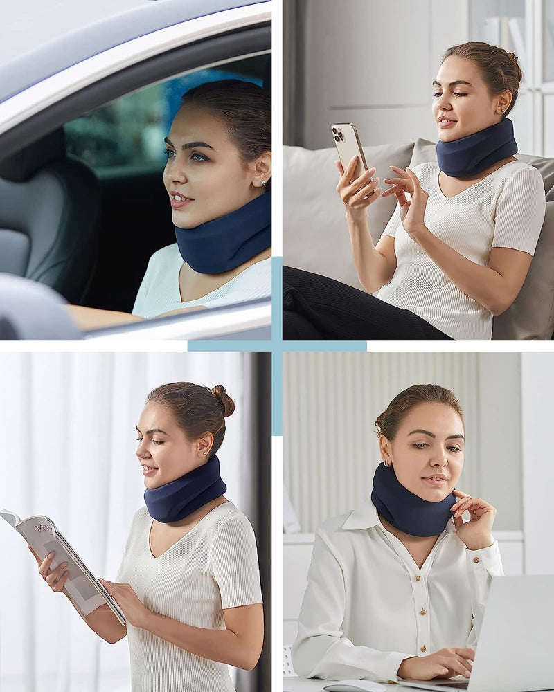 Neck Brace Cervical Collar for Sleeping - Relief Neck Pain and Neck Support Soft Foam Wraps Keep Vertebrae Stable and Aligned for Relief of Cervical Spine Pressure for Women & Men Blue