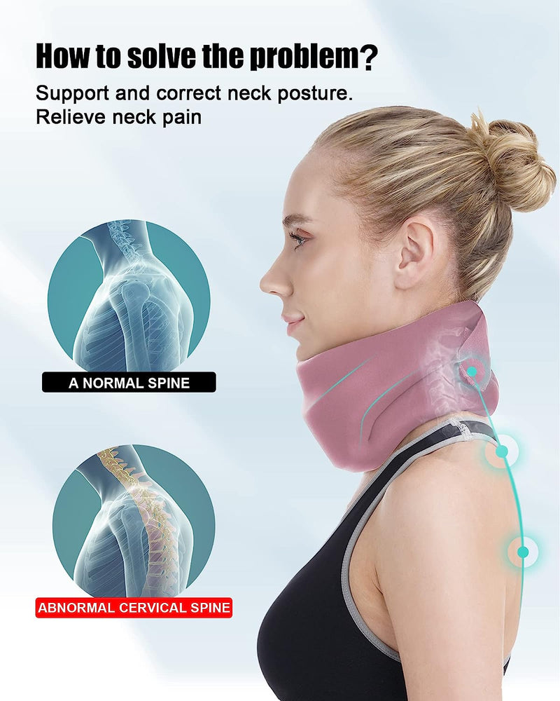 Neck Brace Cervical Collar for Sleeping - Relief Neck Pain and Neck Support Soft Foam Wraps Keep Vertebrae Stable and Aligned for Relief of Cervical Spine Pressure for Women & Men Pink