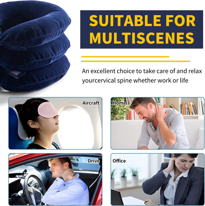 Cervical Neck Traction Device for Neck Pain Relief, Adjustable Inflatable Neck Stretcher Neck Brace, Neck Traction Pillow for Use Neck Decompression and Neck Tension Relief (Blue)