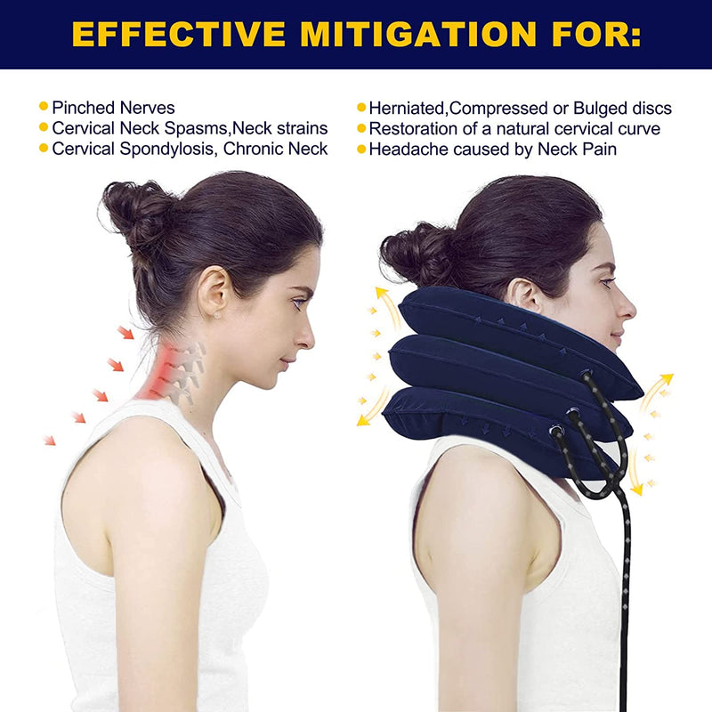Cervical Neck Traction Device for Neck Pain Relief, Adjustable Inflatable Neck Stretcher Neck Brace, Neck Traction Pillow for Use Neck Decompression and Neck Tension Relief (Blue)