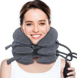 Cervical Neck Traction Device for Neck Pain Relief, Adjustable Inflatable Neck Stretcher Neck Brace, Neck Traction Pillow for Use Neck Decompression and Neck Tension Relief (Gray)