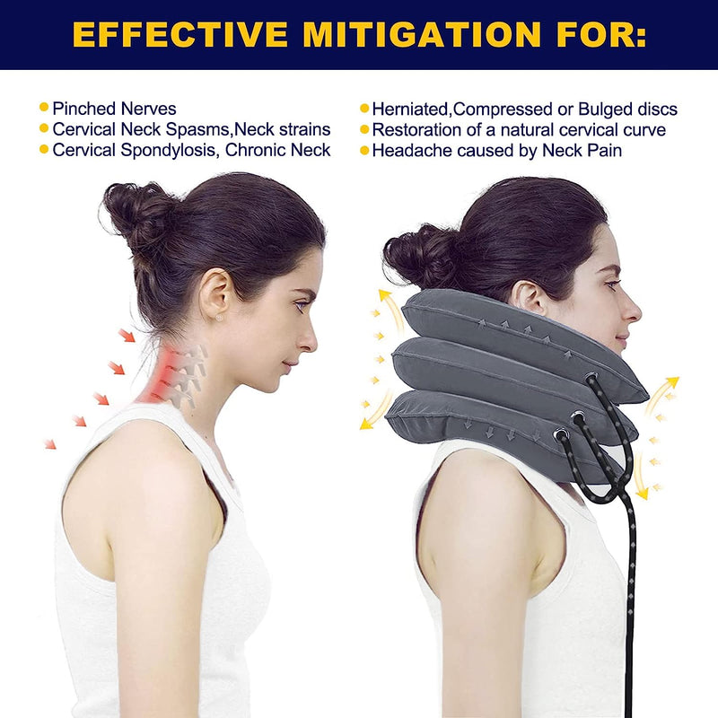 Cervical Neck Traction Device for Neck Pain Relief, Adjustable Inflatable Neck Stretcher Neck Brace, Neck Traction Pillow for Use Neck Decompression and Neck Tension Relief (Gray)