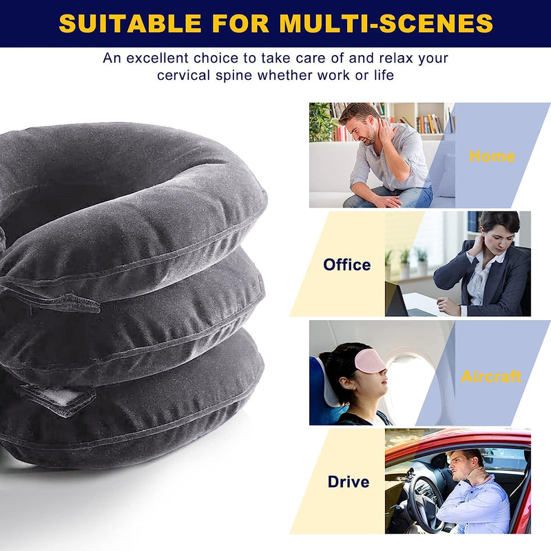 Cervical Neck Traction Device for Neck Pain Relief, Adjustable Inflatable Neck Stretcher Neck Brace, Neck Traction Pillow for Use Neck Decompression and Neck Tension Relief (Gray)