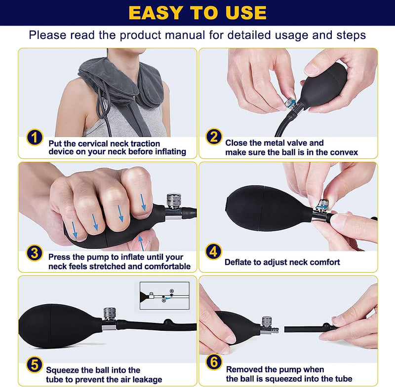 Cervical Neck Traction Device for Neck Pain Relief, Adjustable Inflatable Neck Stretcher Neck Brace, Neck Traction Pillow for Use Neck Decompression and Neck Tension Relief (Gray)