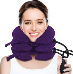 Cervical Neck Traction Device for Neck Pain Relief, Adjustable Inflatable Neck Stretcher Neck Brace, Neck Traction Pillow for Use Neck Decompression and Neck Tension Relief (Purple)
