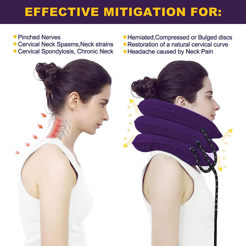 Cervical Neck Traction Device for Neck Pain Relief, Adjustable Inflatable Neck Stretcher Neck Brace, Neck Traction Pillow for Use Neck Decompression and Neck Tension Relief (Purple)