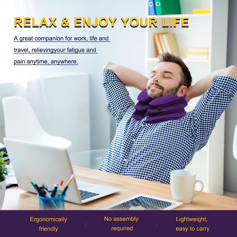 Cervical Neck Traction Device for Neck Pain Relief, Adjustable Inflatable Neck Stretcher Neck Brace, Neck Traction Pillow for Use Neck Decompression and Neck Tension Relief (Purple)