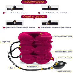 Cervical Neck Traction Device for Neck Pain Relief, Adjustable Inflatable Neck Stretcher Neck Brace, Neck Traction Pillow for Use Neck Decompression and Neck Tension Relief (Red)
