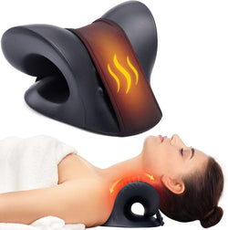 Neck Stretcher for Pain Relief with Heated Cervical Traction Pillow (Dark Blue)