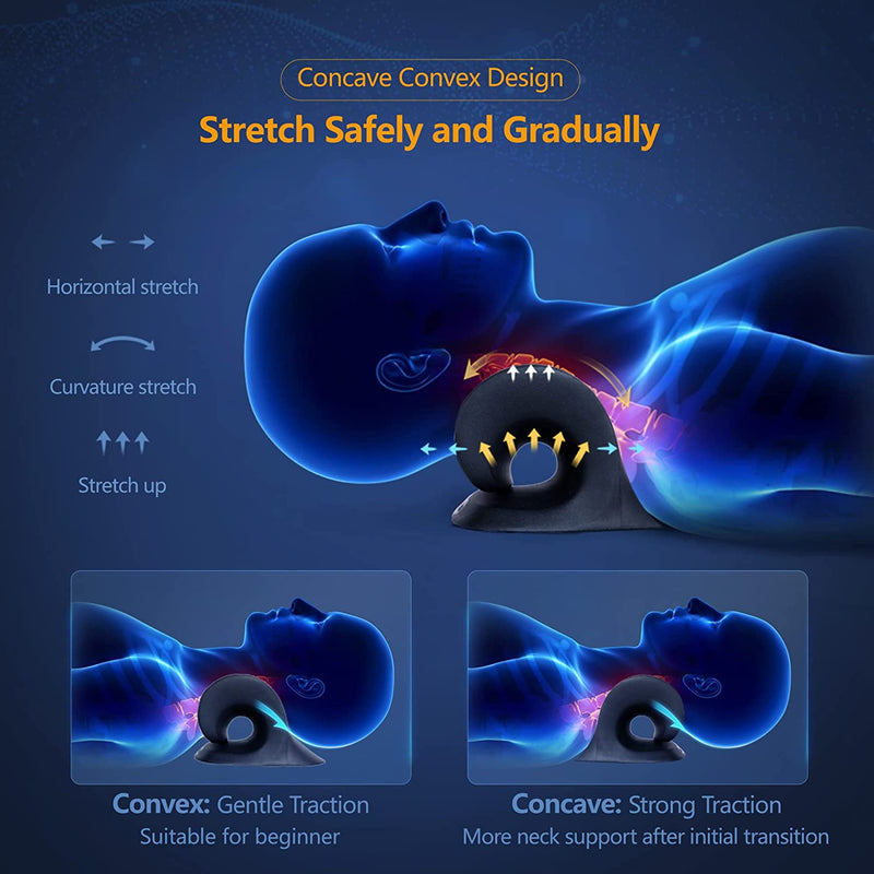 Neck Stretcher for Pain Relief with Heated Cervical Traction Pillow (Dark Blue)