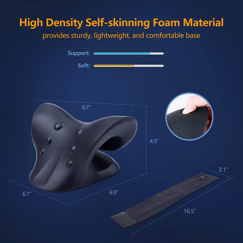 Neck Stretcher for Pain Relief with Heated Cervical Traction Pillow (Dark Blue)