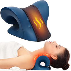 Neck Stretcher for Neck Pain Relief, Heated Cervical Traction Device Pillow with Graphene Heating Pad, Neck and Shoulder Relaxer for TMJ Pain Relief and Cervical Spine Alignment(Dark Blue)