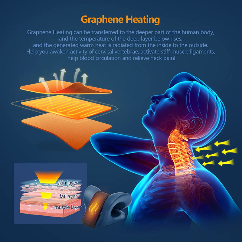 Neck Stretcher for Neck Pain Relief, Heated Cervical Traction Device Pillow with Graphene Heating Pad, Neck and Shoulder Relaxer for TMJ Pain Relief and Cervical Spine Alignment(Dark Blue)