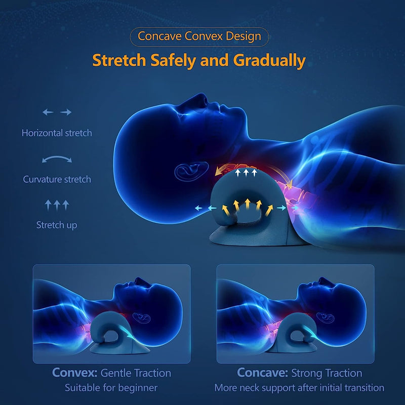 Neck Stretcher for Neck Pain Relief, Heated Cervical Traction Device Pillow with Graphene Heating Pad, Neck and Shoulder Relaxer for TMJ Pain Relief and Cervical Spine Alignment(Dark Blue)