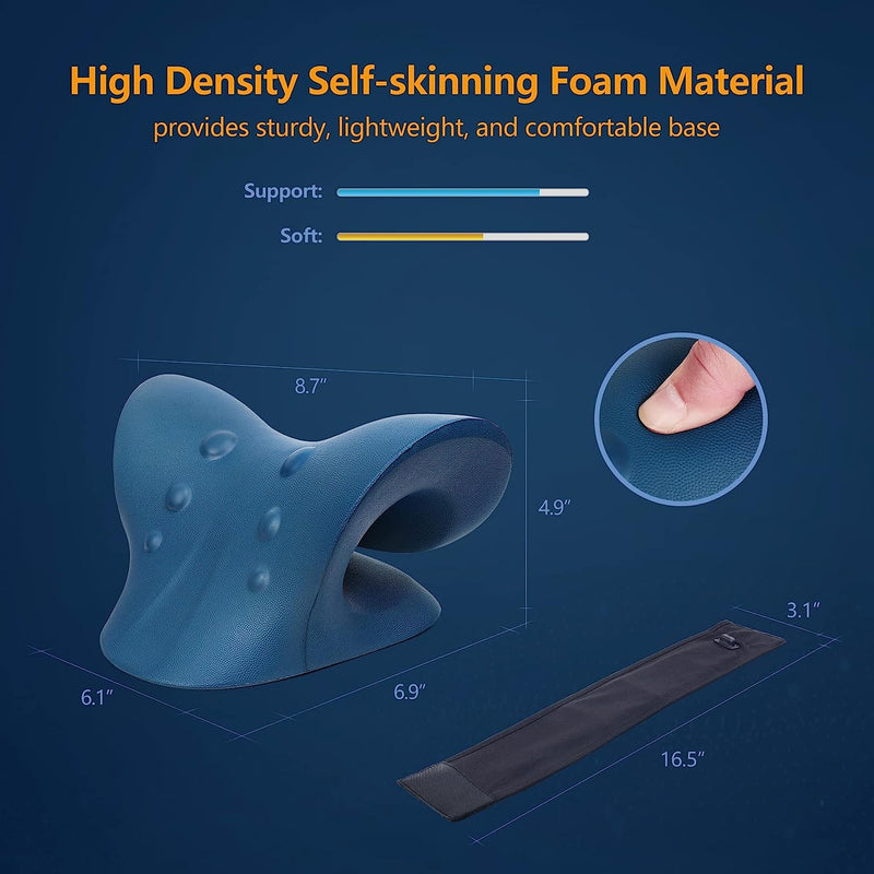 Neck Stretcher for Neck Pain Relief, Heated Cervical Traction Device Pillow with Graphene Heating Pad, Neck and Shoulder Relaxer for TMJ Pain Relief and Cervical Spine Alignment(Dark Blue)