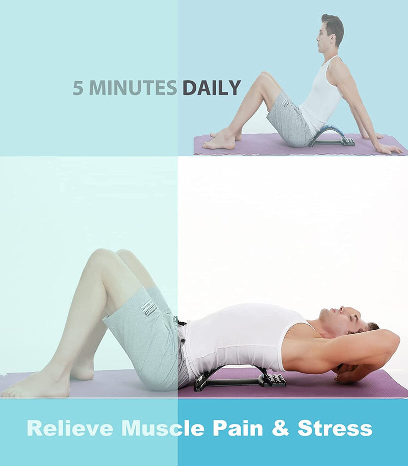 Multi-Level Back Stretching Device - Immediate Relief for Back Pain, Herniated Disc, Sciatica, Scoliosis,Lower and Upper Back Stretcher Support and Pain Relief,Blue