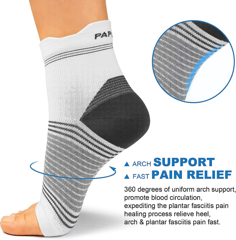 Fasciitis Sock (6 Pairs) for Men and Women, Compression Foot Sleeves with Arch and Ankle Support 6 White