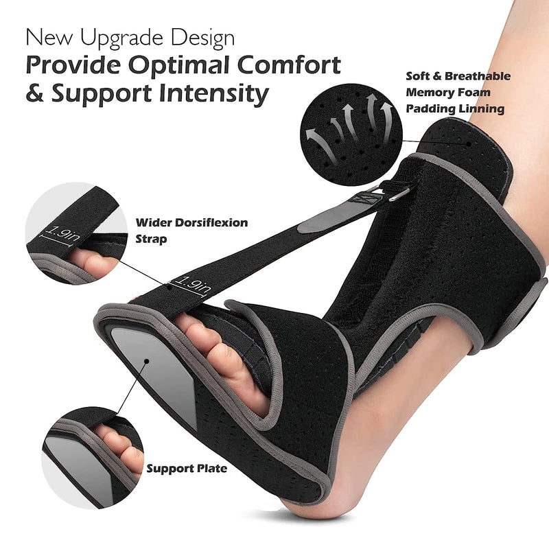 Plantar Fasciitis Night Splint: Foot Brace with Massage Ball | Effective for Foot Pain Relief  for Women Men Black