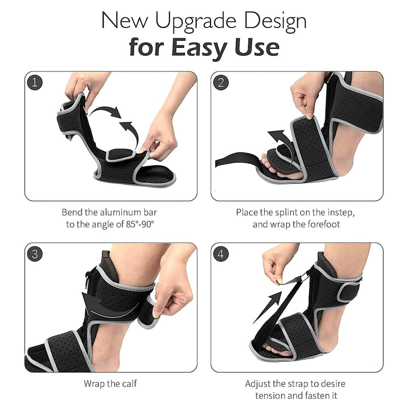 Plantar Fasciitis Night Splint: Foot Brace with Massage Ball | Effective for Foot Pain Relief  for Women Men Black