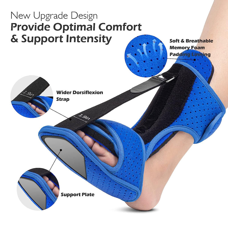 Plantar Fasciitis Night Splint: Foot Brace with Massage Ball | Effective for Foot Pain Relief  for Women Men Blue