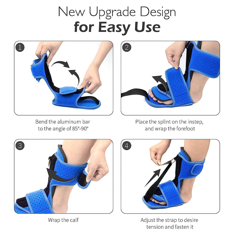 Plantar Fasciitis Night Splint: Foot Brace with Massage Ball | Effective for Foot Pain Relief  for Women Men Blue