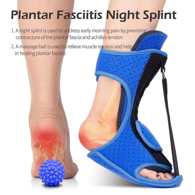 Plantar Fasciitis Night Splint: Foot Brace with Massage Ball | Effective for Foot Pain Relief  for Women Men Blue
