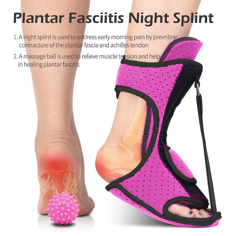 Plantar Fasciitis Night Splint: Foot Brace with Massage Ball | Effective for Foot Pain Relief  for Women Men Pink