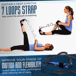 Foot and Calf Stretcher for Plantar Fasciitis, Achilles Tendonitis, Heel Spurs, Drop Foot. Yoga Stretching Strap for Leg, Blue