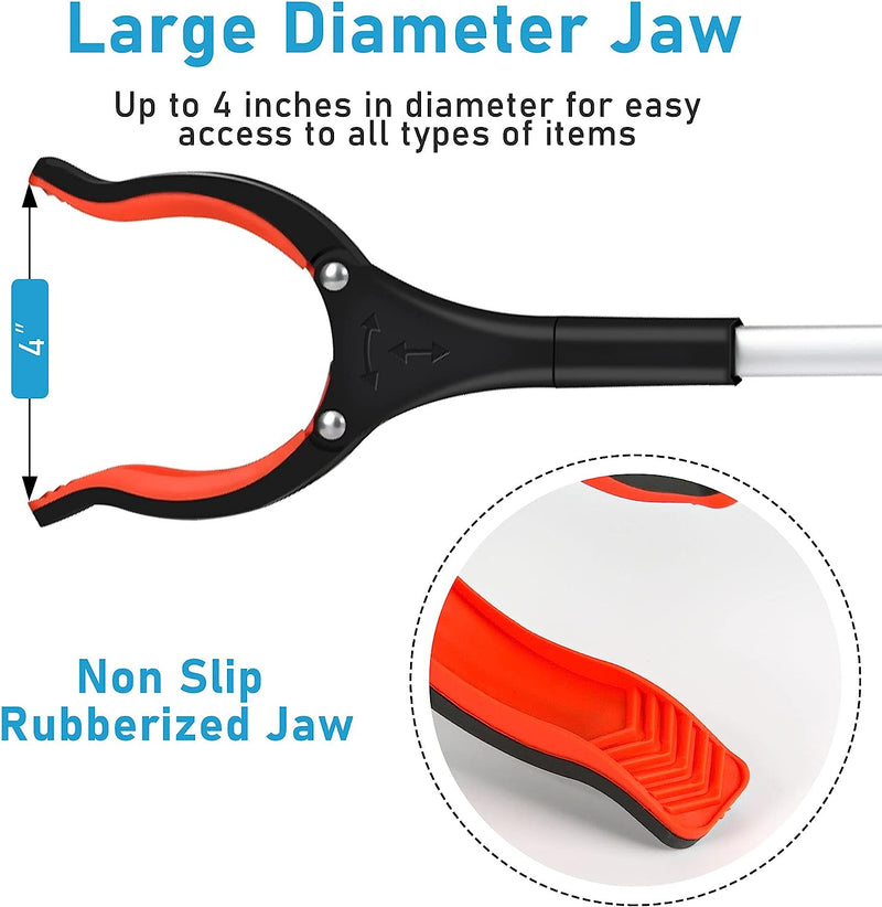 Grabber Reacher Tool, 360° Rotating Head, Wide Jaw, 32" Foldable, Lightweight Trash Claw Grabbers for Elderly, Reaching Tool Orange