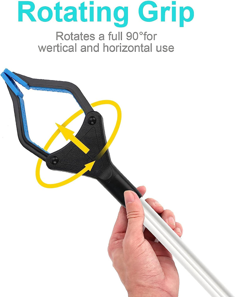 Grabber Reacher Tool, 360° Rotating Head, Wide Jaw, 32" Foldable, Lightweight Trash Claw Grabbers for Elderly, Reaching Tool 2PC