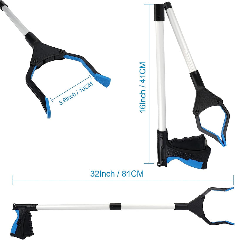 Grabber Reacher Tool, 360° Rotating Head, Wide Jaw, 32" Foldable, Lightweight Trash Claw Grabbers for Elderly, Reaching Tool 2PC