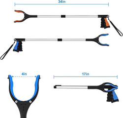 2 Pack 34" Long Grabber Tool, Foldable Grabbers for Elderly Grab It Reaching Tool with Rotating Jaw +Magnets, 4" Wide Claw Opening Reacher Grabber Pickup Tool