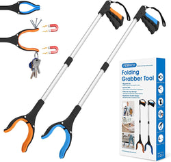 2 Pack 34" Long Grabber Tool, Foldable Grabbers for Elderly Grab It Reaching Tool with Rotating Jaw +Magnets, 4" Wide Claw Opening Reacher Grabber Pickup Tool