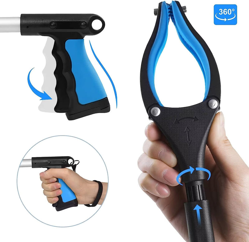 2 Pack 34" Long Grabber Tool, Foldable Grabbers for Elderly Grab It Reaching Tool with Rotating Jaw +Magnets, 4" Wide Claw Opening Reacher Grabber Pickup Tool