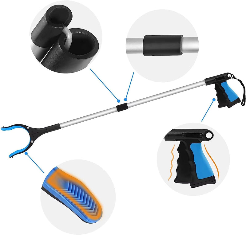 2 Pack 34" Long Grabber Tool, Foldable Grabbers for Elderly Grab It Reaching Tool with Rotating Jaw +Magnets, 4" Wide Claw Opening Reacher Grabber Pickup Tool