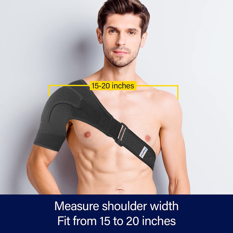 Recovery Shoulder Brace for Men and Women, Stability Support Adjustable Fit Sleeve Wrap, Relief for Shoulder Injuries and Tendonitis, One Size Regular, Black