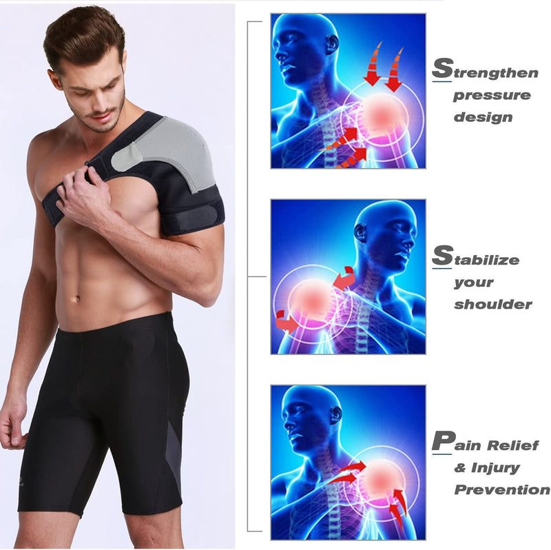 Shoulder Stability Brace Adjustable Shoulder Support with Pressure Pad, Light Breathable Neoprene Rotator Cuff Shoulder Support for Sport, Shoulder Pain - Left