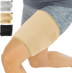 Thigh Brace - Hamstring Quad Wrap - Adjustable Compression Sleeve Support for Pulled Groin Muscle,Men, Women (Beige)