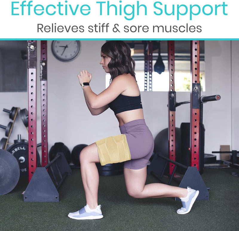 Thigh Brace - Hamstring Quad Wrap - Adjustable Compression Sleeve Support for Pulled Groin Muscle,Men, Women (Beige)