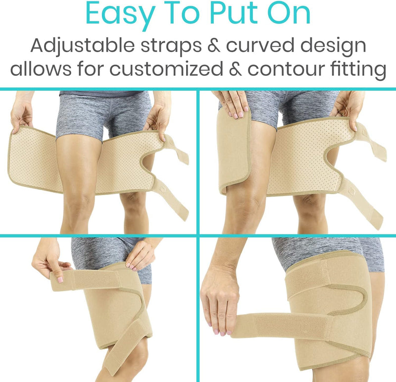 Thigh Brace - Hamstring Quad Wrap - Adjustable Compression Sleeve Support for Pulled Groin Muscle,Men, Women (Beige)