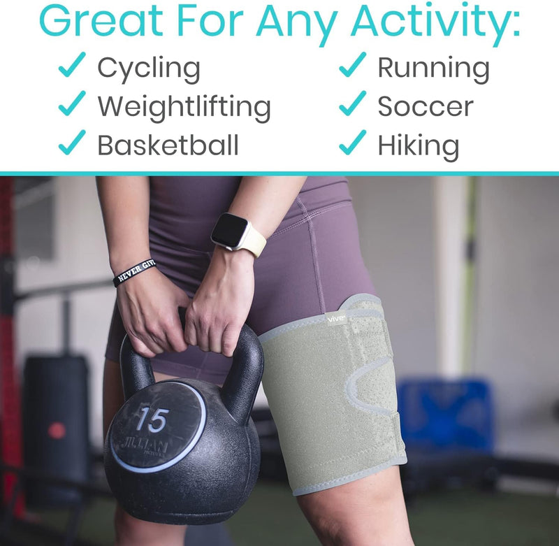 Thigh Brace - Hamstring Quad Wrap - Adjustable Compression Sleeve Support for Pulled Groin Muscle,Men, Women (Grey)