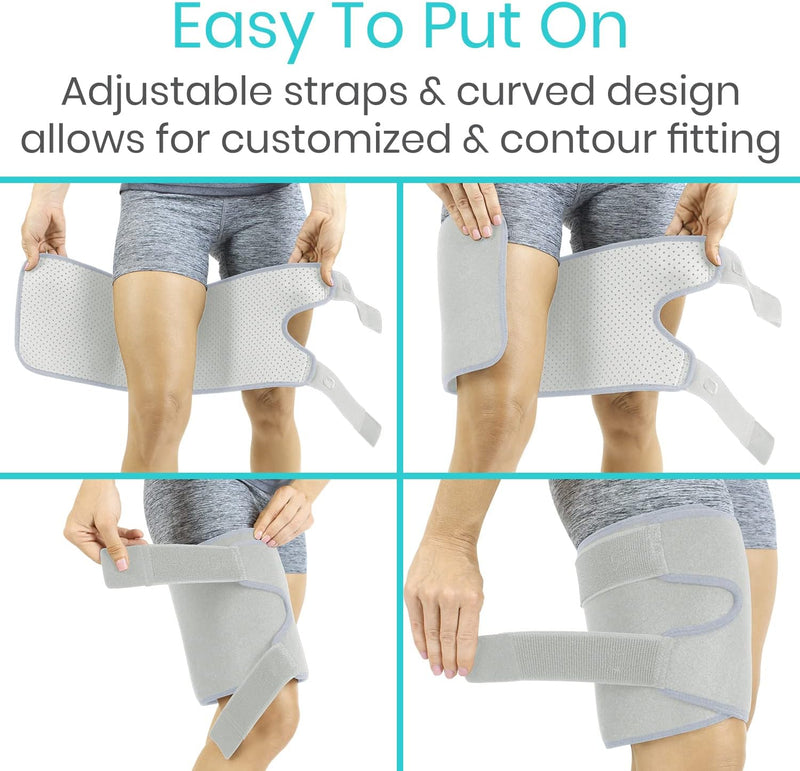 Thigh Brace - Hamstring Quad Wrap - Adjustable Compression Sleeve Support for Pulled Groin Muscle,Men, Women (Grey)