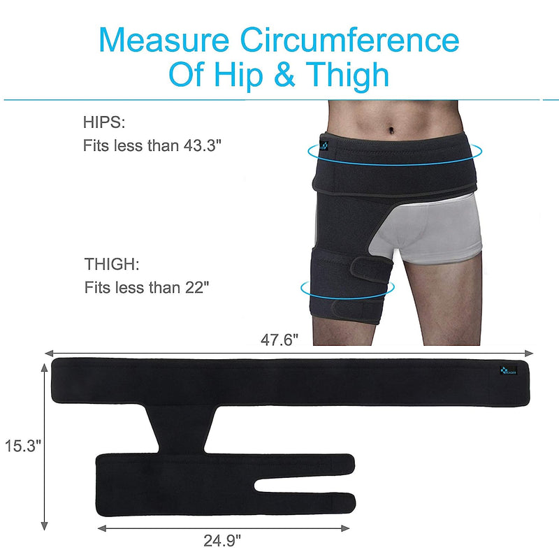 Hip Thigh Support Brace Groin Compression Wrap for Pulled Groin Sciatic Nerve Pain Hamstring Injury Recovery and Rehab Fits Both Legs Men & Women Black