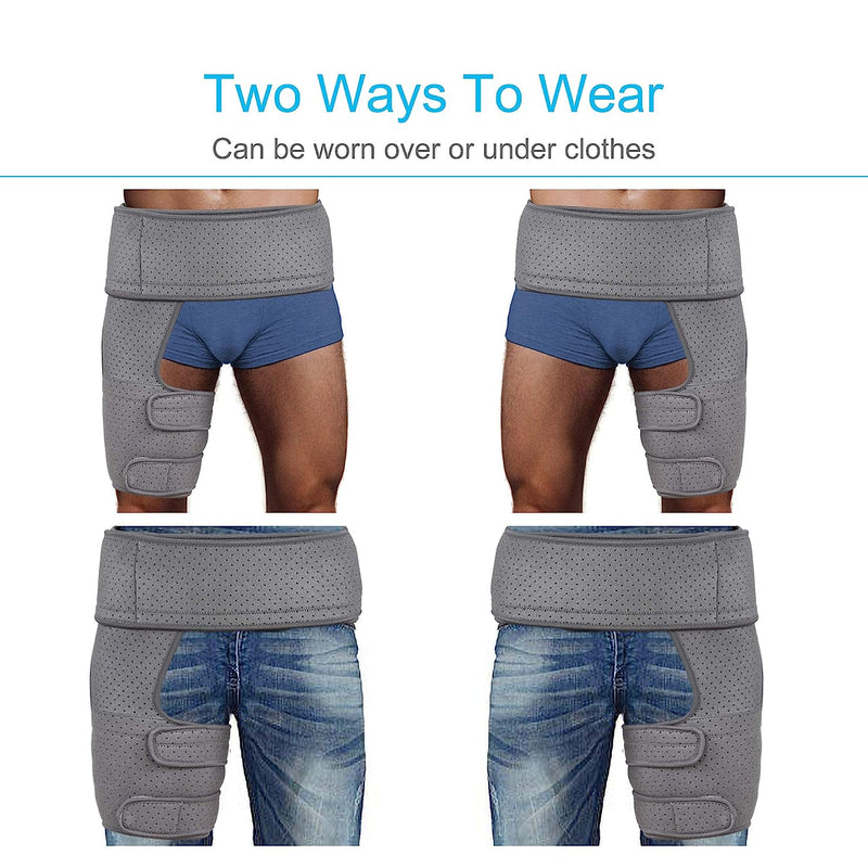 Hip Thigh Support Brace Groin Compression Wrap for Pulled Groin Sciatic Nerve Pain Hamstring Injury Recovery and Rehab Fits Both Legs Men & Women Gray