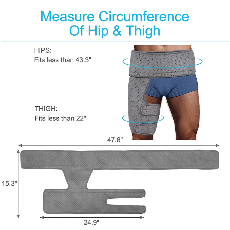 Hip Thigh Support Brace Groin Compression Wrap for Pulled Groin Sciatic Nerve Pain Hamstring Injury Recovery and Rehab Fits Both Legs Men & Women Gray